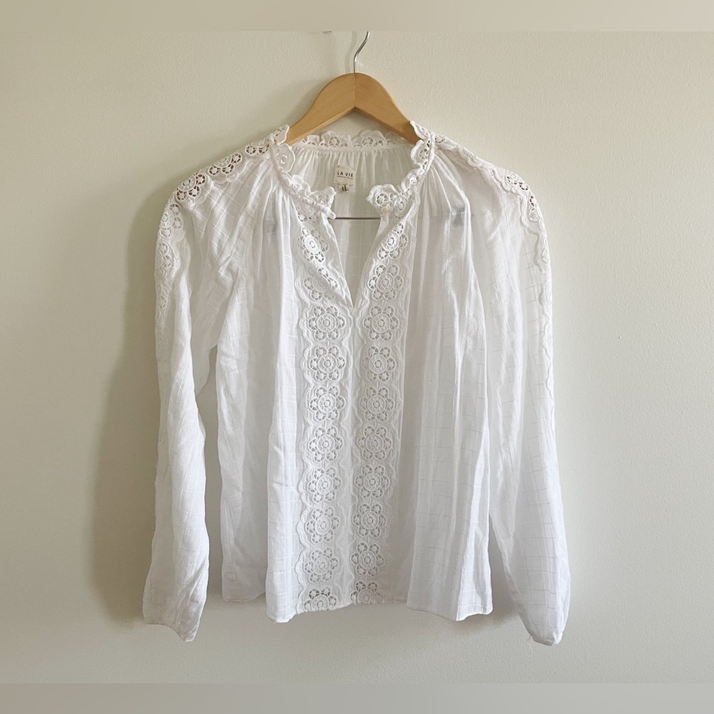 La Vie Rebecca Taylor “Cendrine” Embroidered Top, Size Small